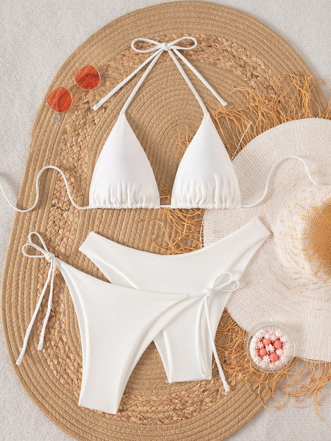 Elavelle 3pcs/Set Women Solid Color Halter Neck Bikini Set For Summer