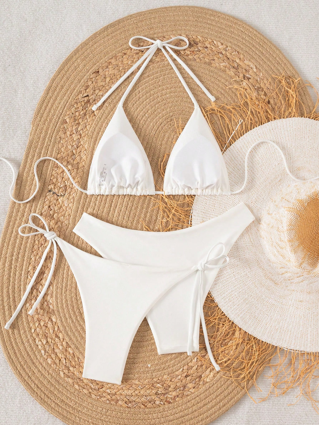 Elavelle 3pcs/Set Women Solid Color Halter Neck Bikini Set For Summer