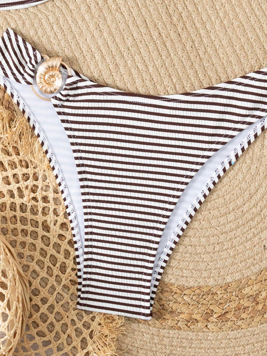Slim Striped Women's Two Pieces Bikini, Sexy European Strapless