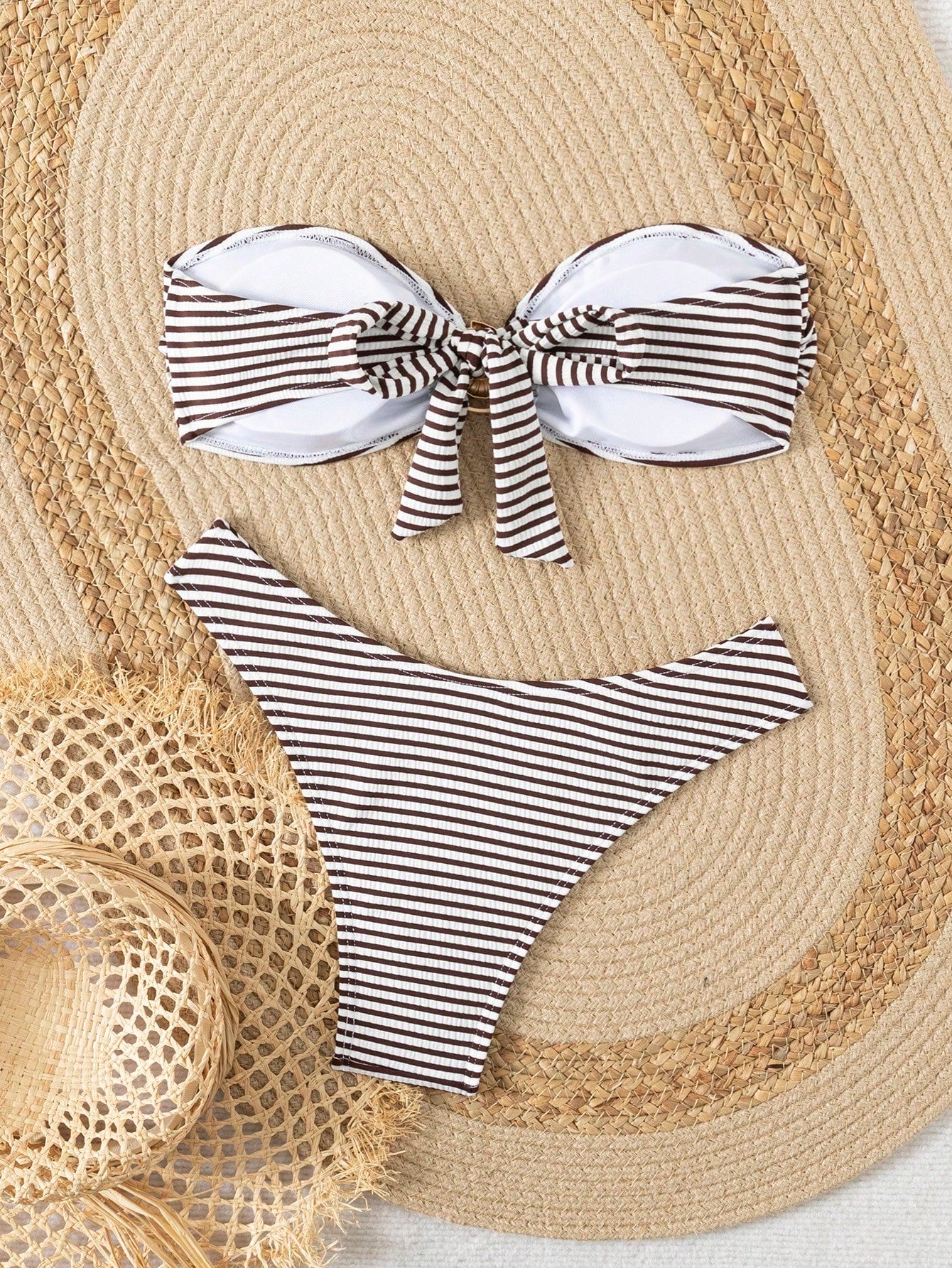 Slim Striped Women's Two Pieces Bikini, Sexy European Strapless
