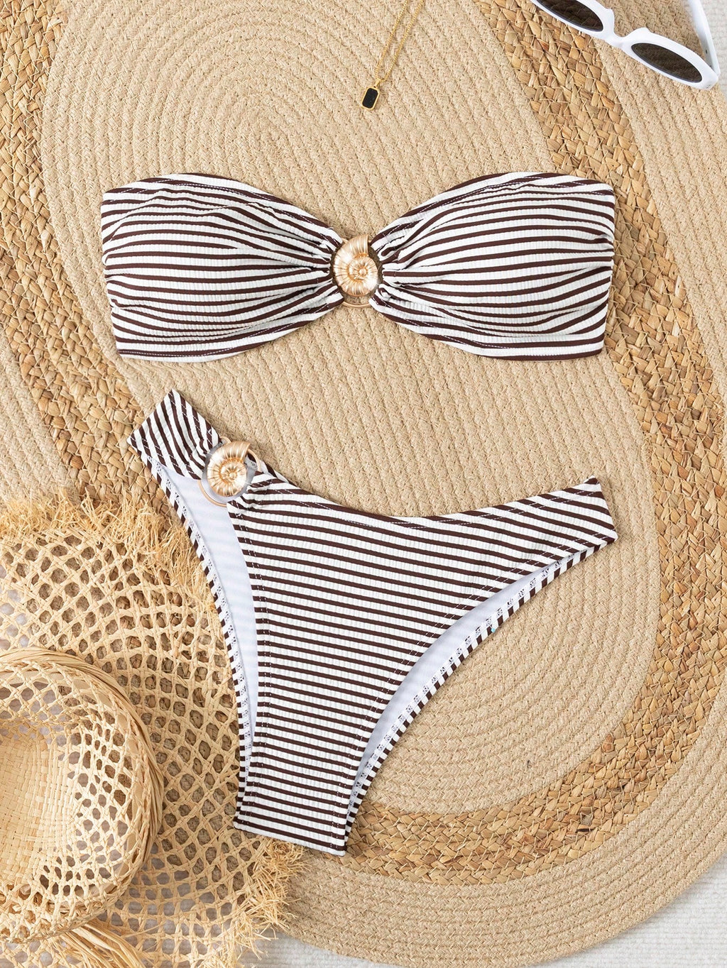 Slim Striped Women's Two Pieces Bikini, Sexy European Strapless