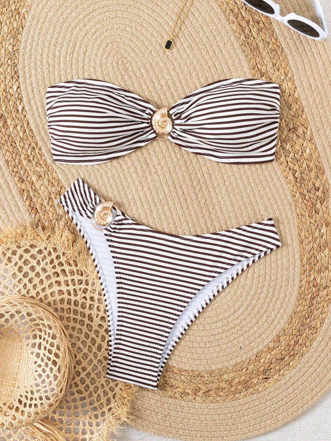 Slim Striped Women's Two Pieces Bikini, Sexy European Strapless