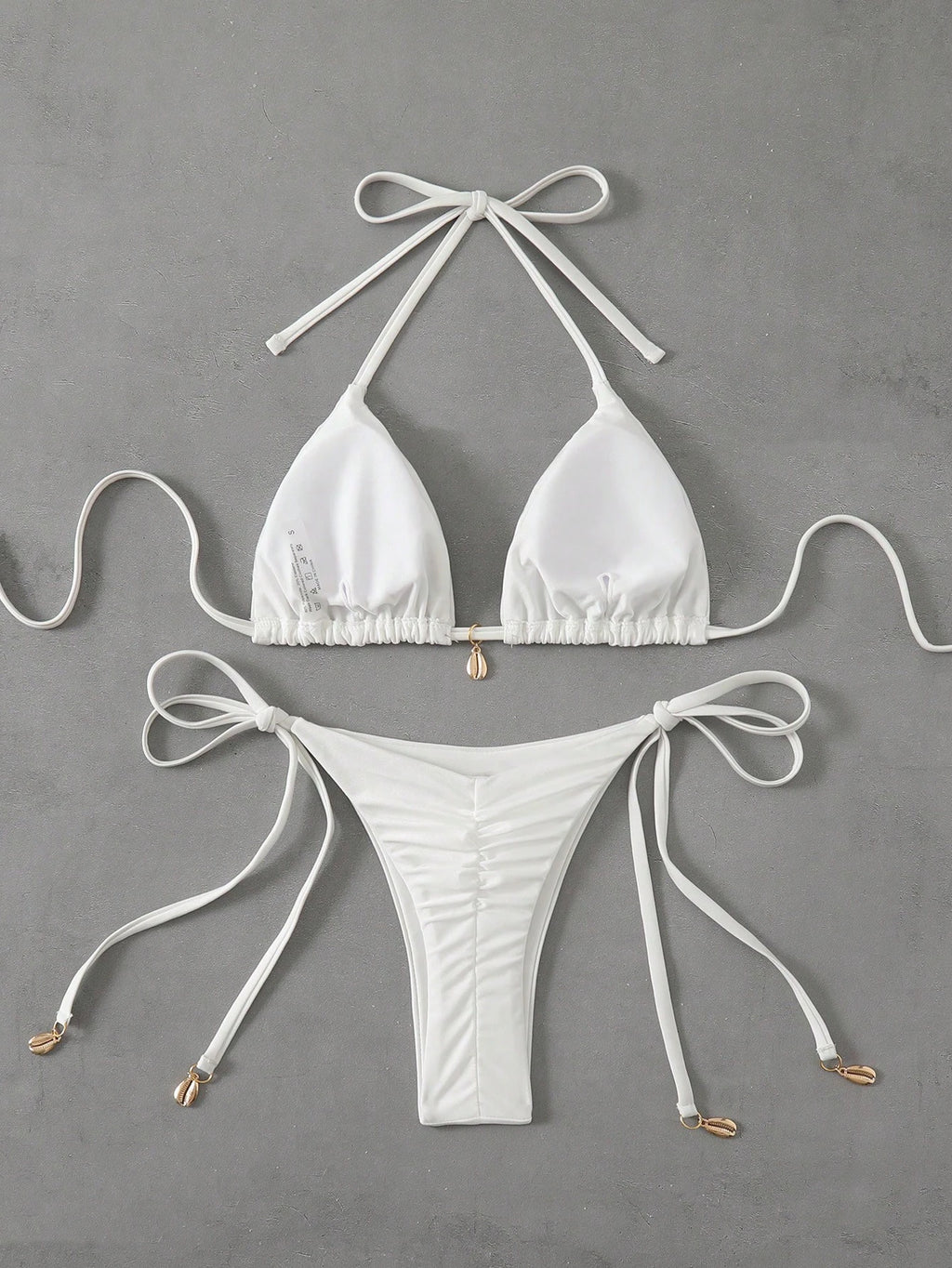 Swim Vcay Solid Triangle Tie Side Bikini Set For Summer Beach Vacation