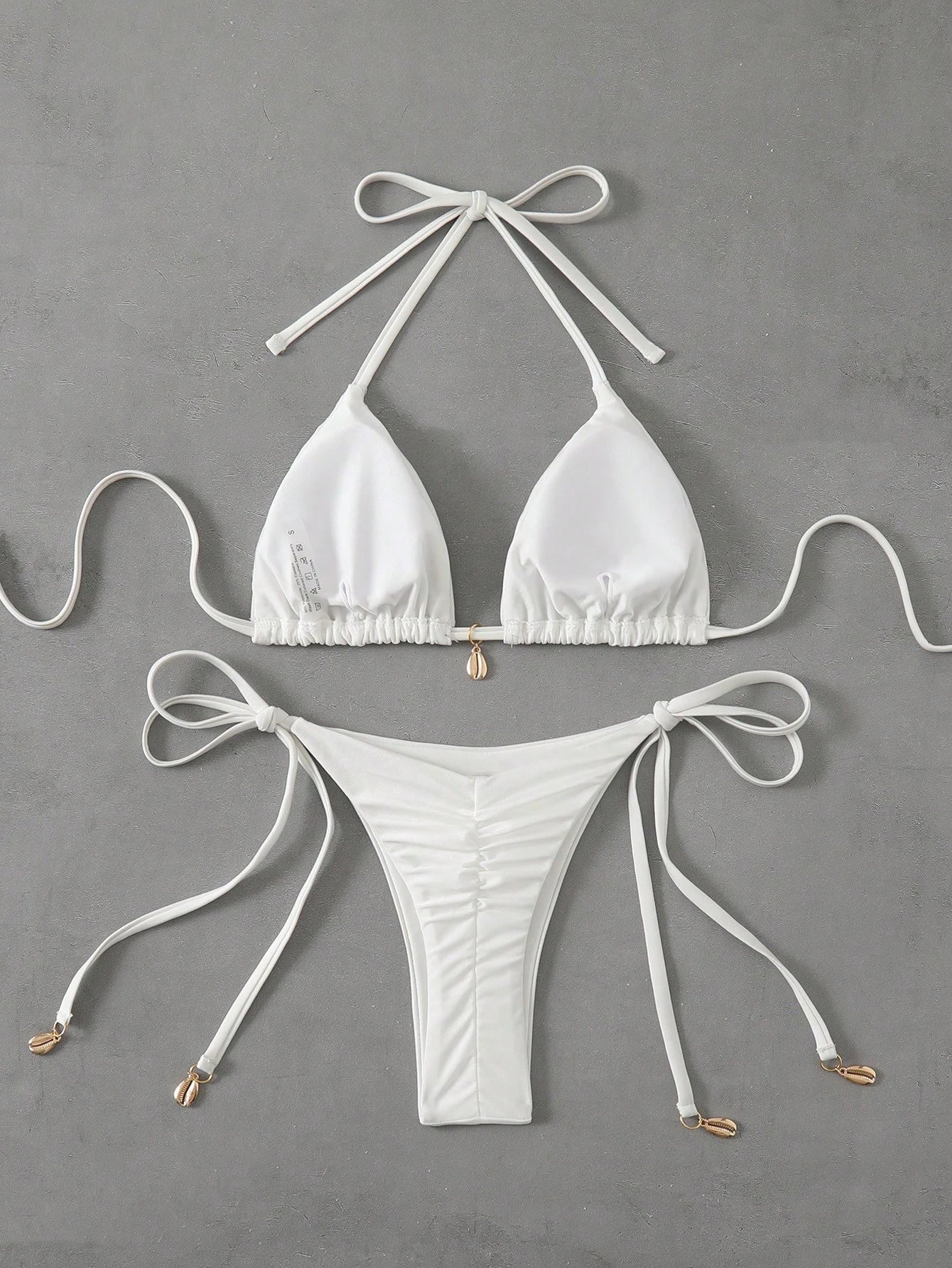 Swim Vcay Solid Triangle Tie Side Bikini Set For Summer Beach Vacation