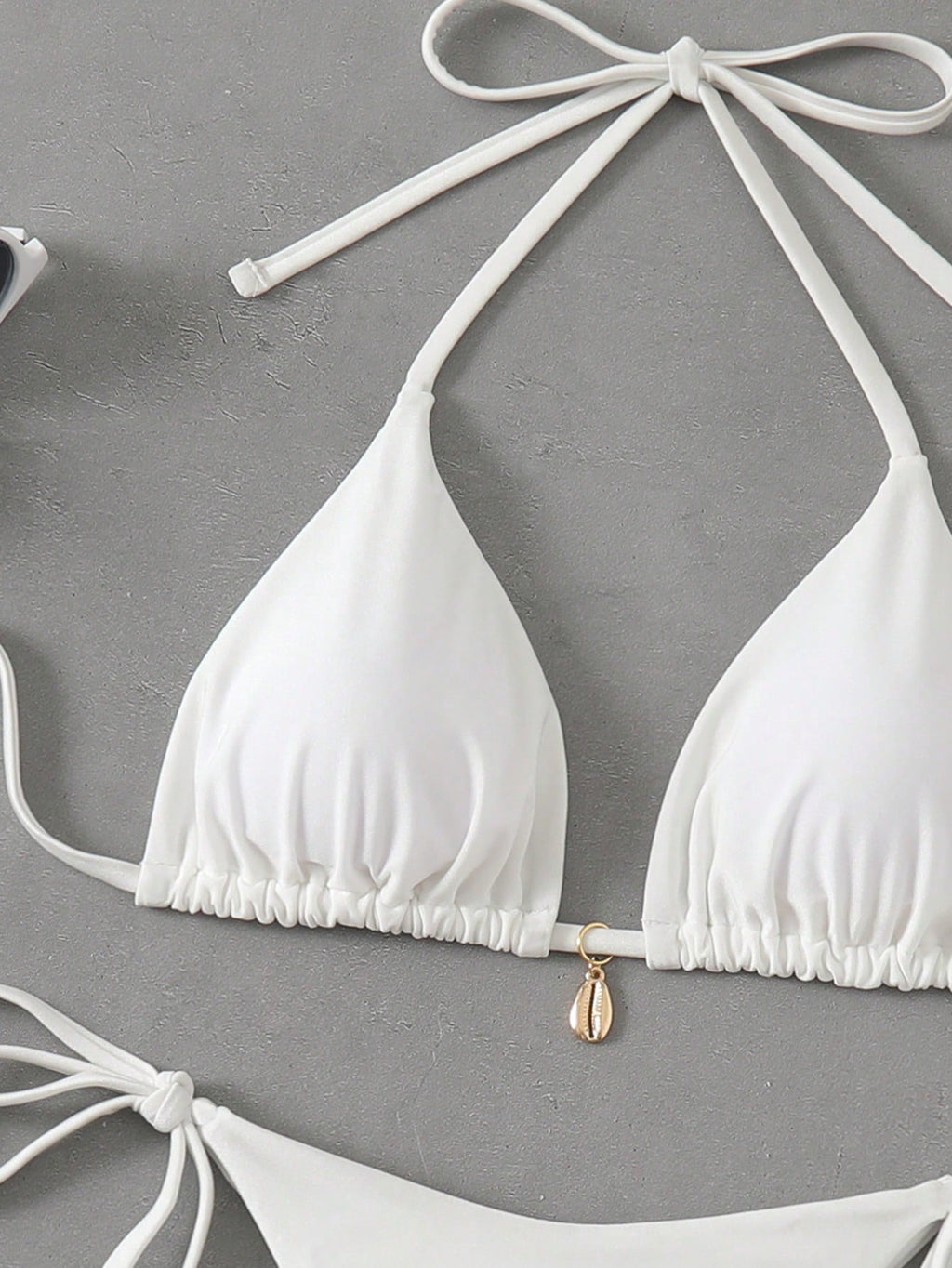 Swim Vcay Solid Triangle Tie Side Bikini Set For Summer Beach Vacation