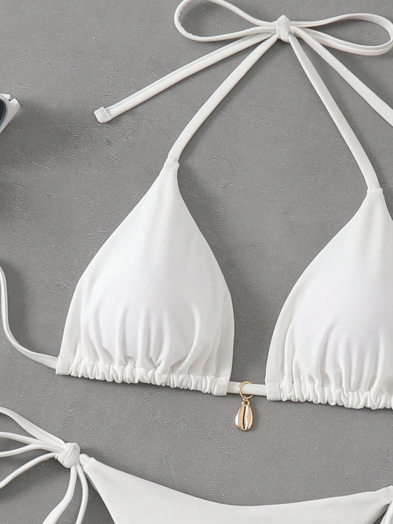 Swim Vcay Solid Triangle Tie Side Bikini Set For Summer Beach Vacation