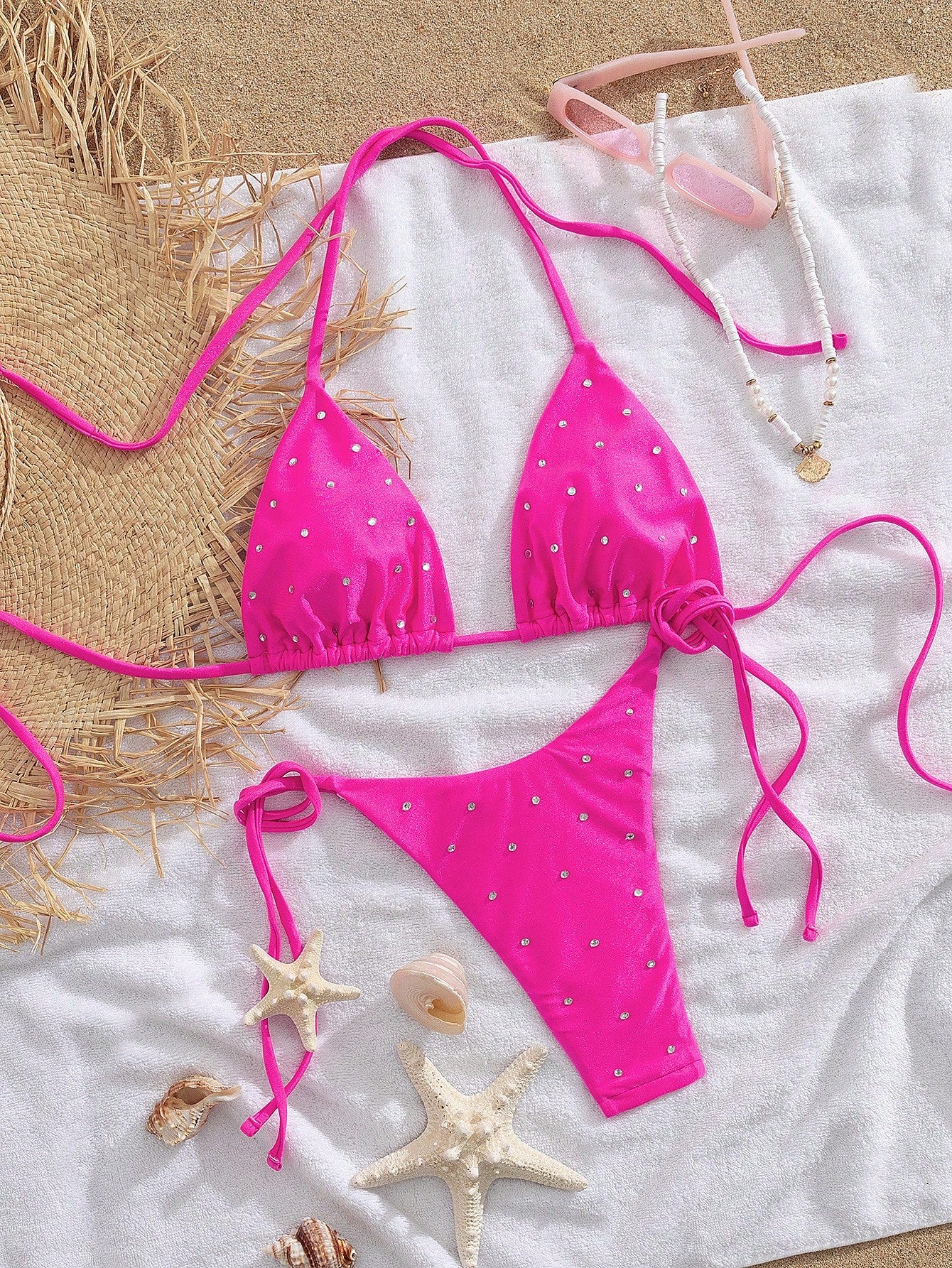 New Arrival Women Rhinestone Decor Bikini Two Pieces Swimwear Set, European & Am