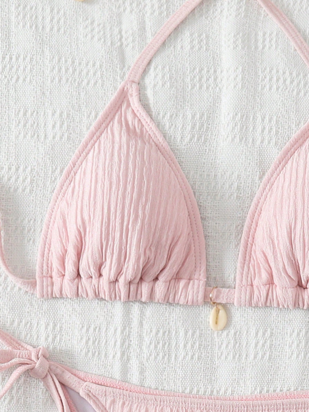 Swim Mod Summer Beach Textured Halter Neck Tie Two-Piece Bikini Set