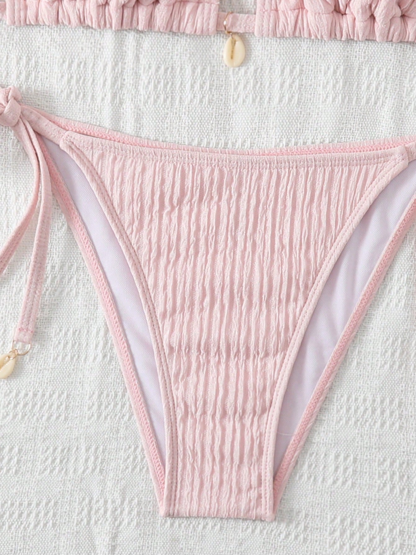 Swim Mod Summer Beach Textured Halter Neck Tie Two-Piece Bikini Set