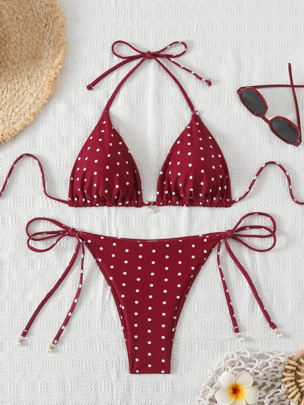 Swim Mod Women Fabric Bikini Set With Multicolor Striped Halter Wrap