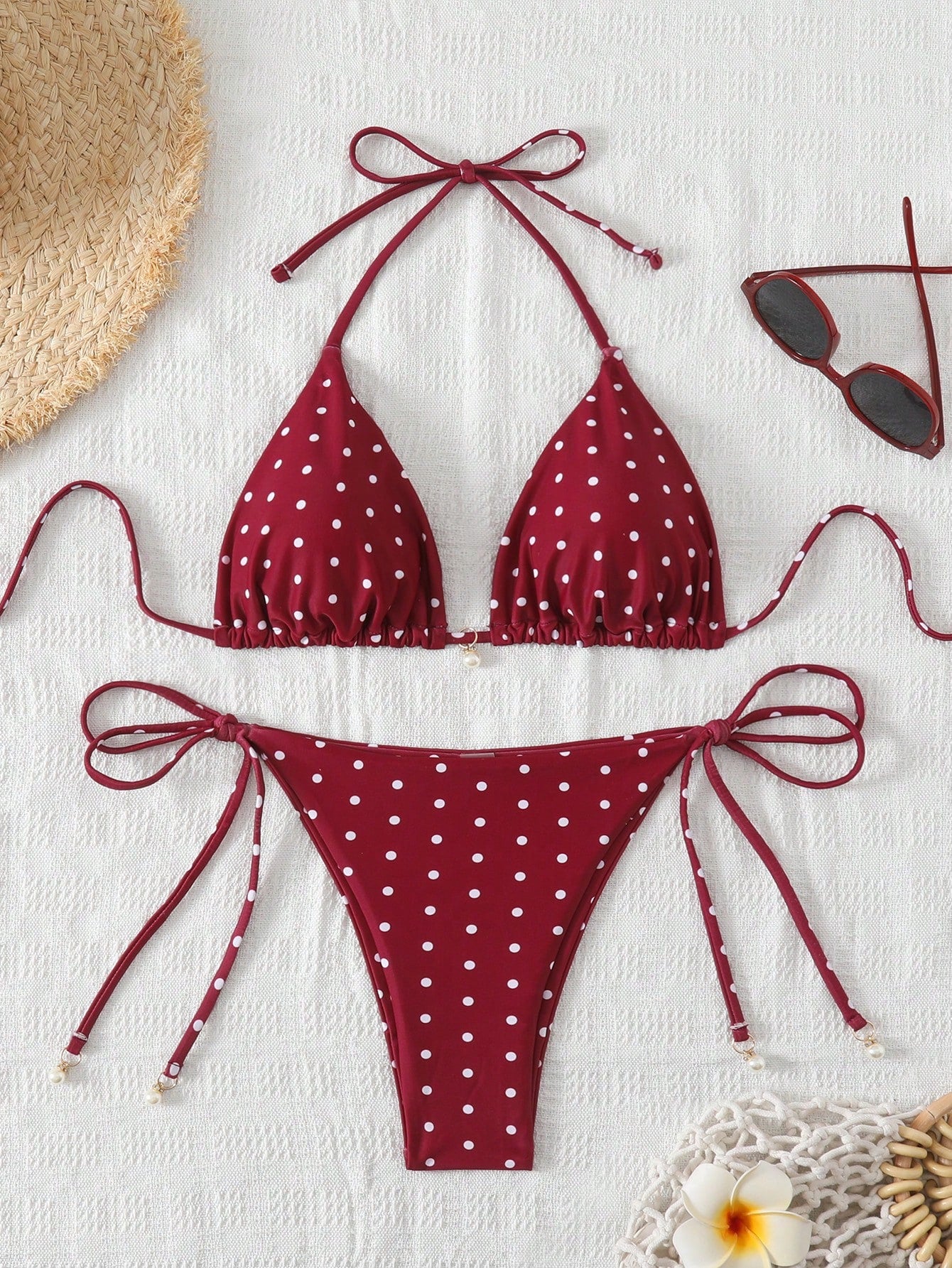 Swim Mod Women Fabric Bikini Set With Multicolor Striped Halter Wrap