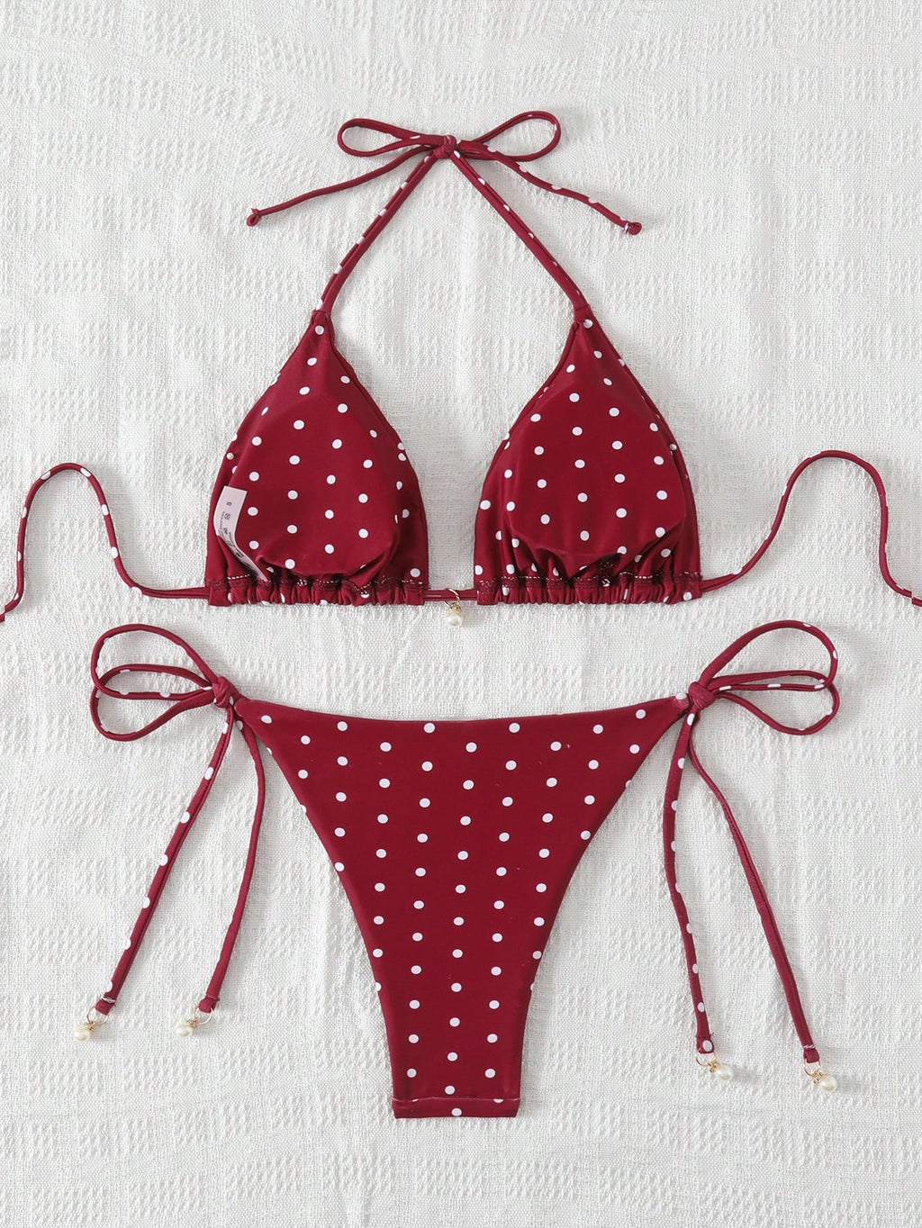 Swim Mod Women Fabric Bikini Set With Multicolor Striped Halter Wrap