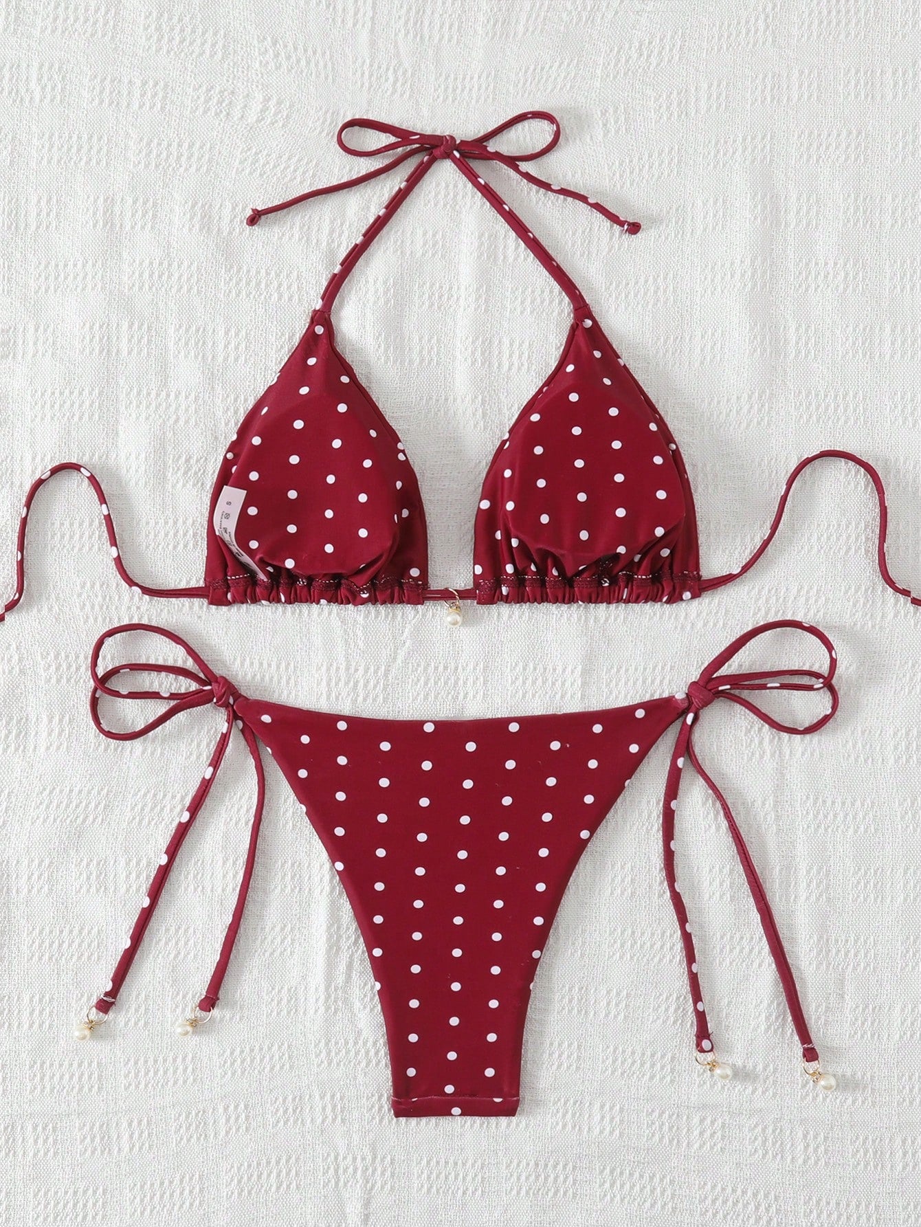 Swim Mod Women Fabric Bikini Set With Multicolor Striped Halter Wrap
