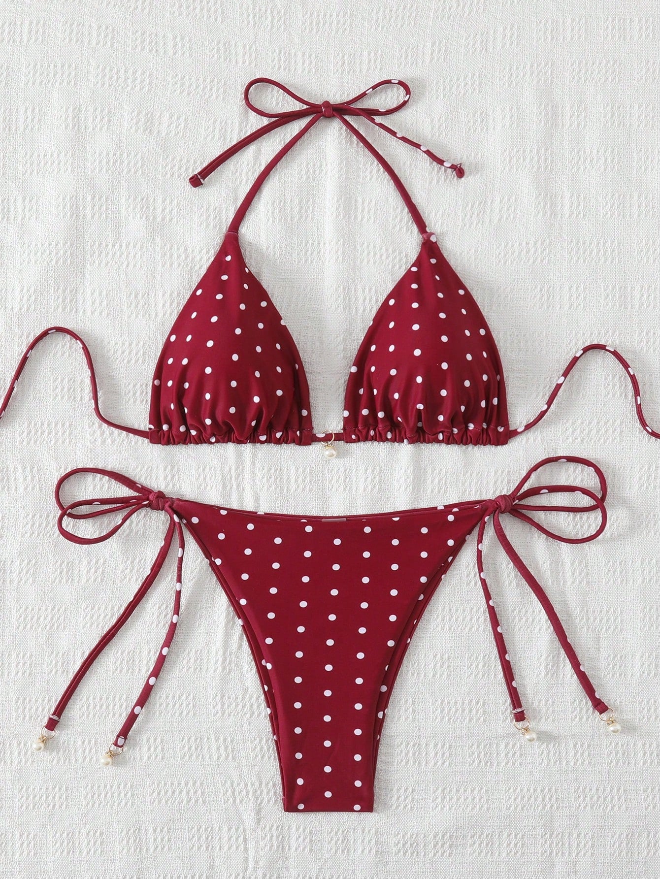 Swim Mod Women Fabric Bikini Set With Multicolor Striped Halter Wrap