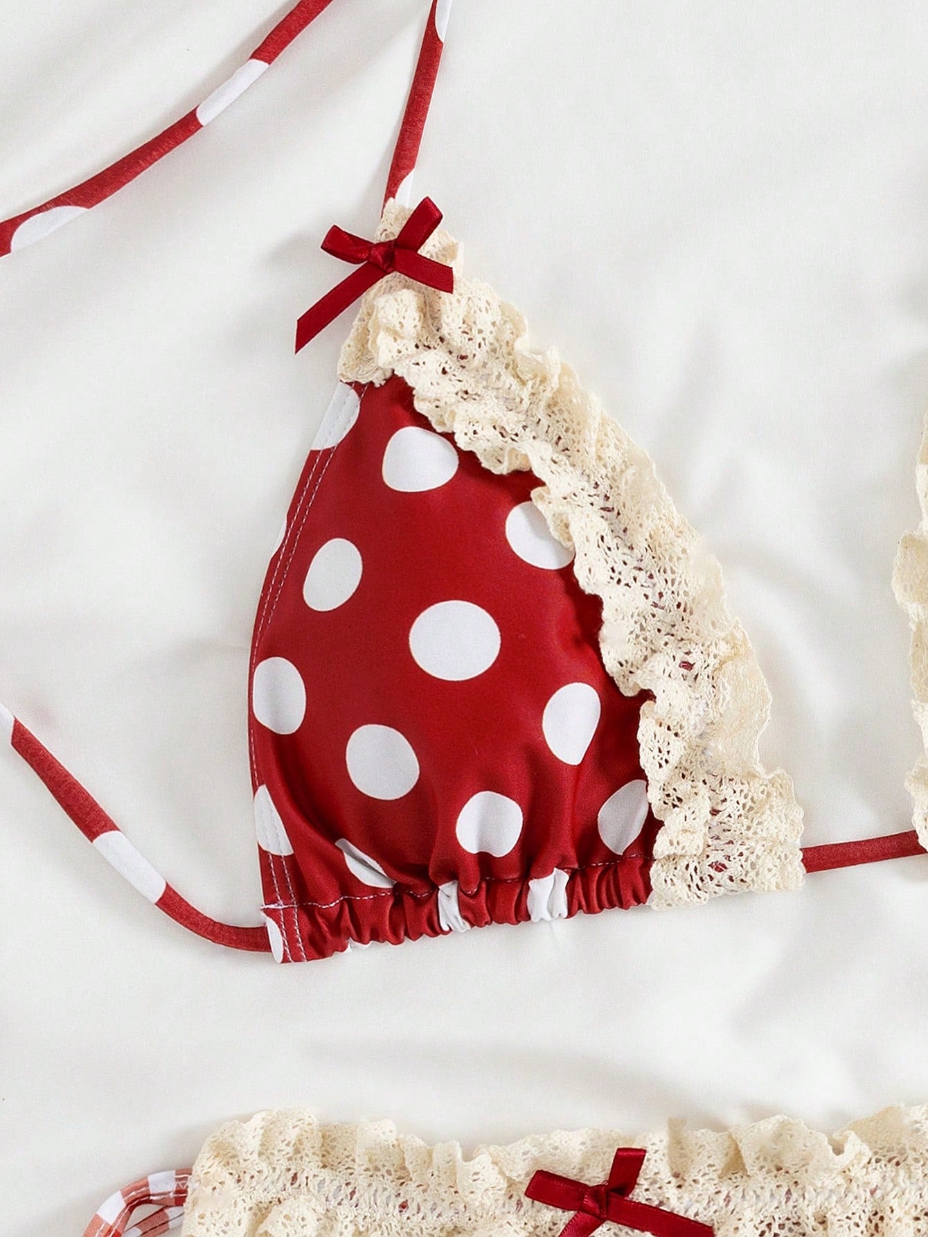 PEPPERMOLLY New Soft Polka Dot Lace Ruffle Bow Decor Halter Tie Sexy