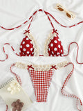 PEPPERMOLLY New Soft Polka Dot Lace Ruffle Bow Decor Halter Tie Sexy