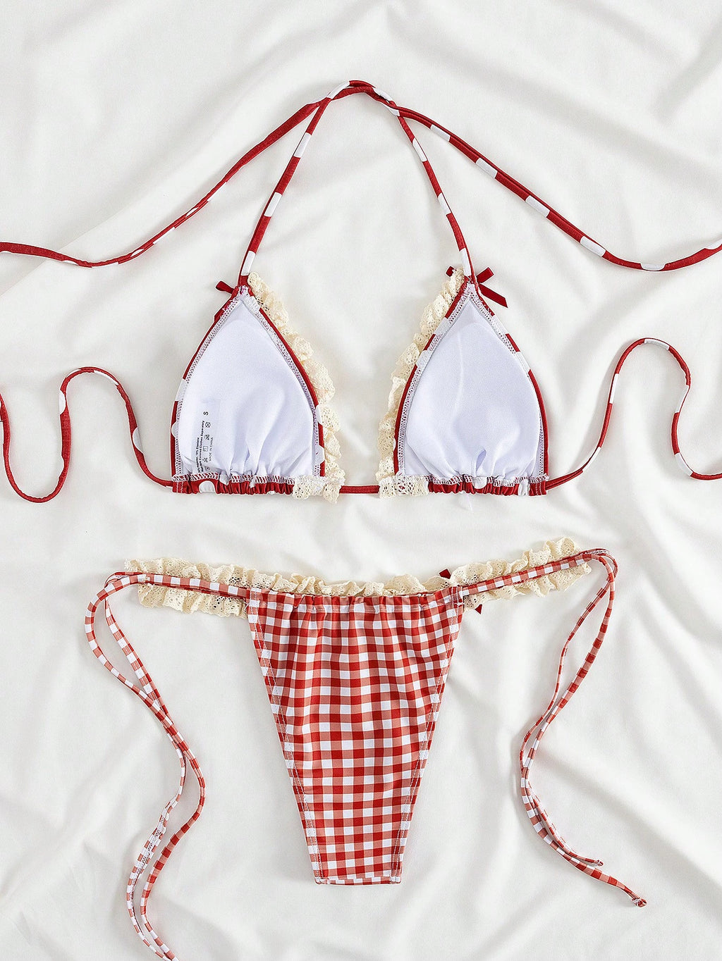 PEPPERMOLLY New Soft Polka Dot Lace Ruffle Bow Decor Halter Tie Sexy