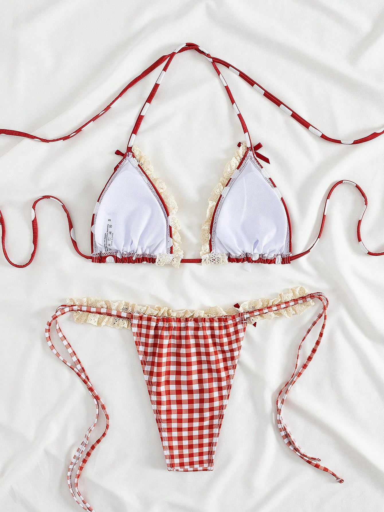 PEPPERMOLLY New Soft Polka Dot Lace Ruffle Bow Decor Halter Tie Sexy Party Bikini Set, Women Elegant Summer - image 2