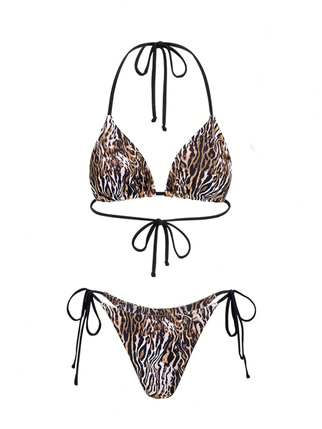 Bonvoyette 3pcs/Set New Leopard Print Mix Solid Color Triangle Halter Sexy Elega
