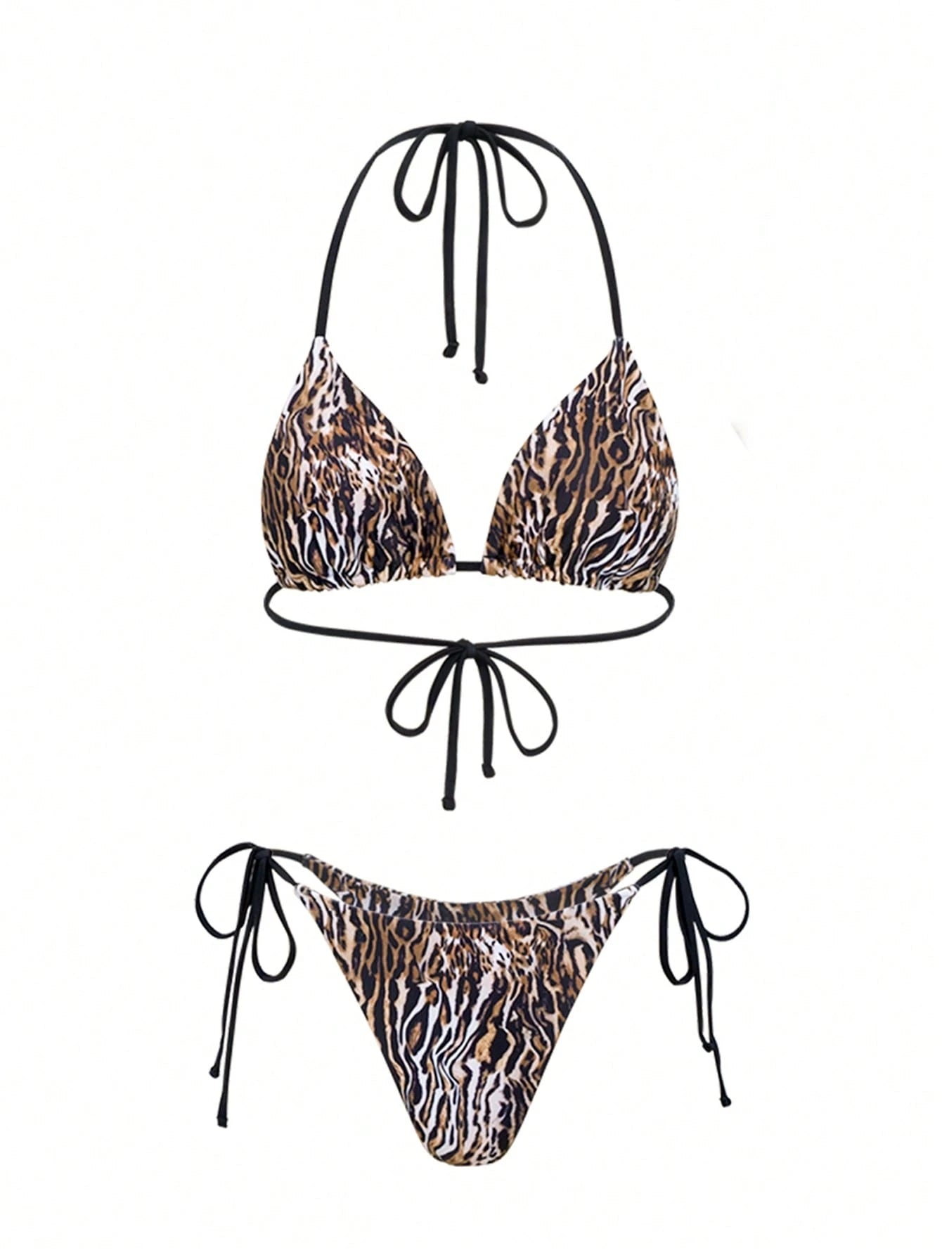 Bonvoyette 3pcs/Set New Leopard Print Mix Solid Color Triangle Halter Sexy Elega