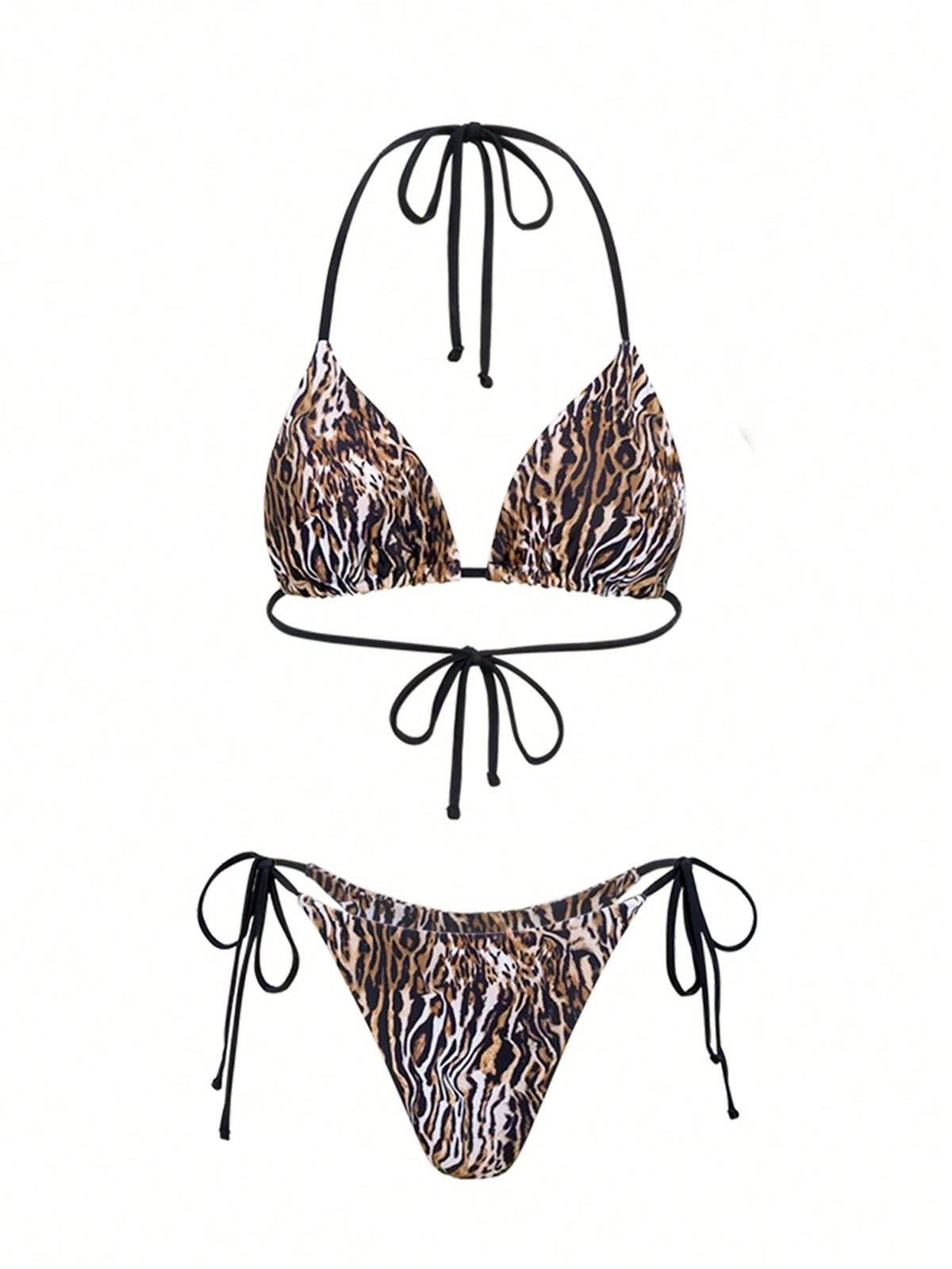 Swim SXY 3pcs Leopard & Solid Color Mixed Print Triangle Halter Sexy Elegant Bikini Set And Long Mesh Beach - image 10