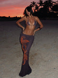 3pcs/Set Women's Halter Floral Print Skirt And Bikini Swimsuit Set, Summer Vacat