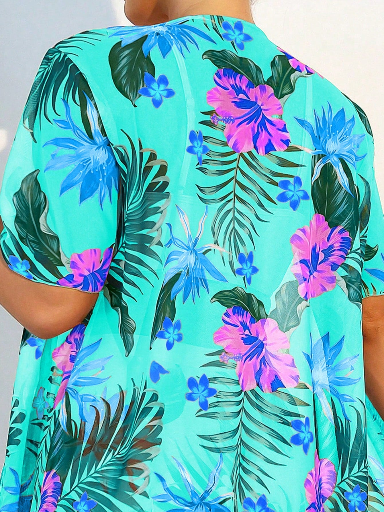Swim Lushoire Tropical Print Bikini Set Wireless Cami Top & Boxer Shorts & Open