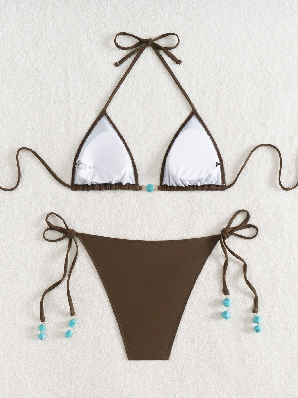 Summer New Spaghetti Strap Back Tie Brown Bikini Bottoms With Side