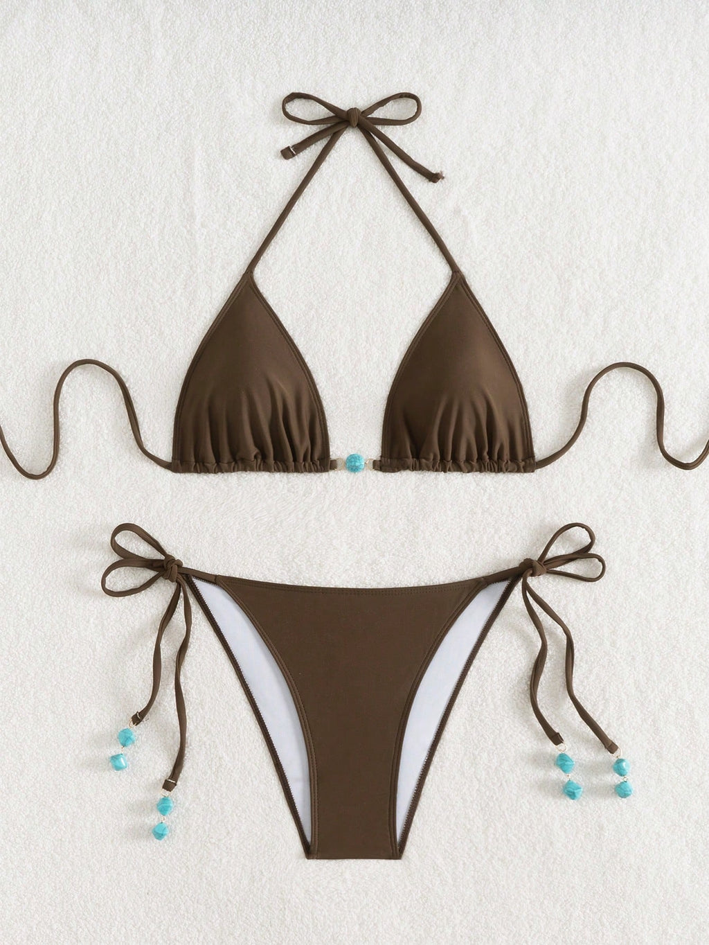Summer New Spaghetti Strap Back Tie Brown Bikini Bottoms With Side