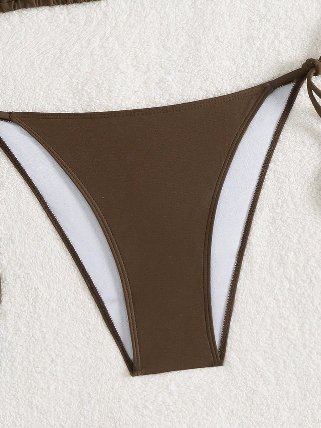 Summer New Spaghetti Strap Back Tie Brown Bikini Bottoms With Side