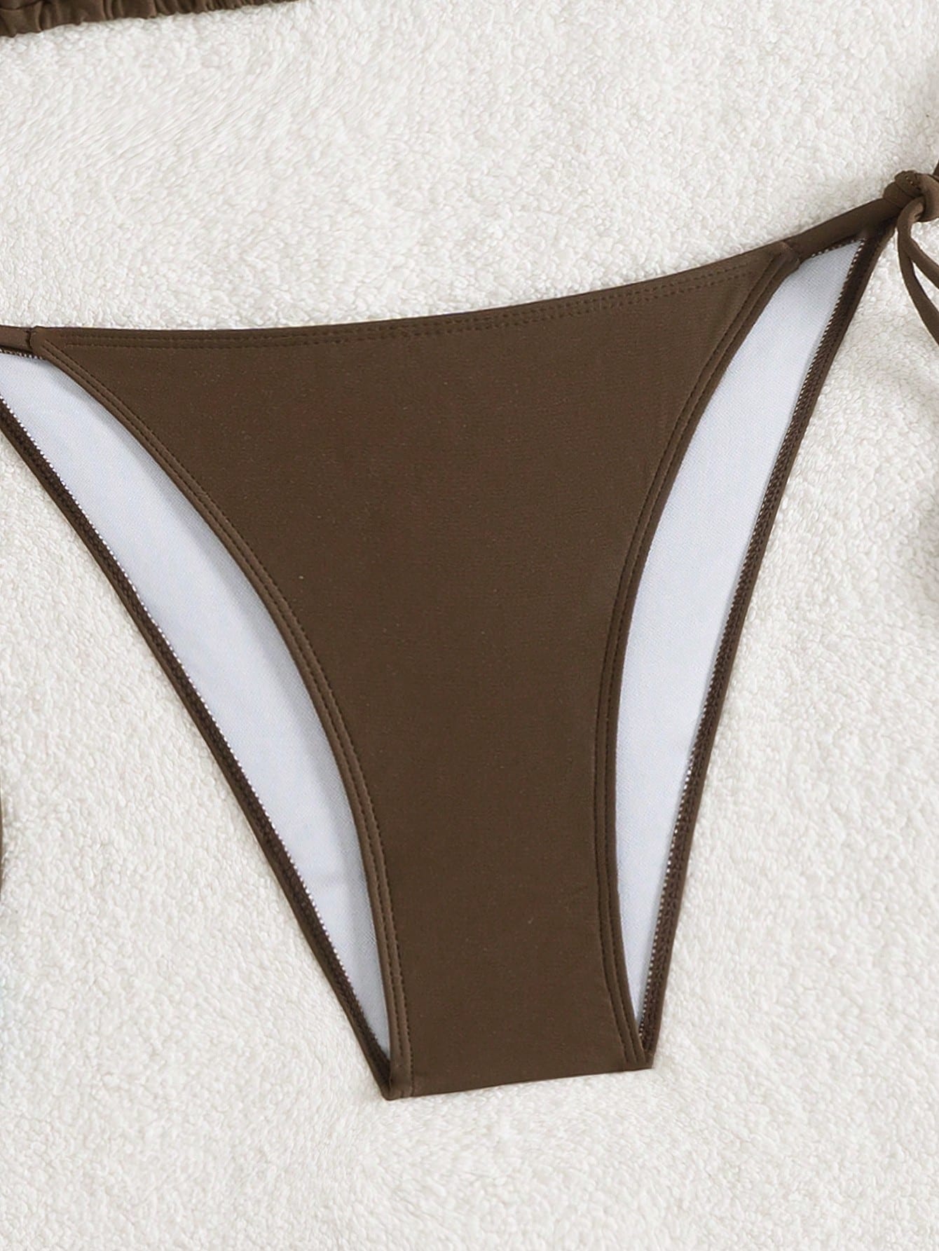 Summer New Spaghetti Strap Back Tie Brown Bikini Bottoms With Side