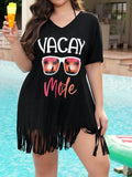 Swim Lushoire Women Plus Size Printed V-Neck Short Sleeve Loose Beach Coverup For Summer Beach Vacation