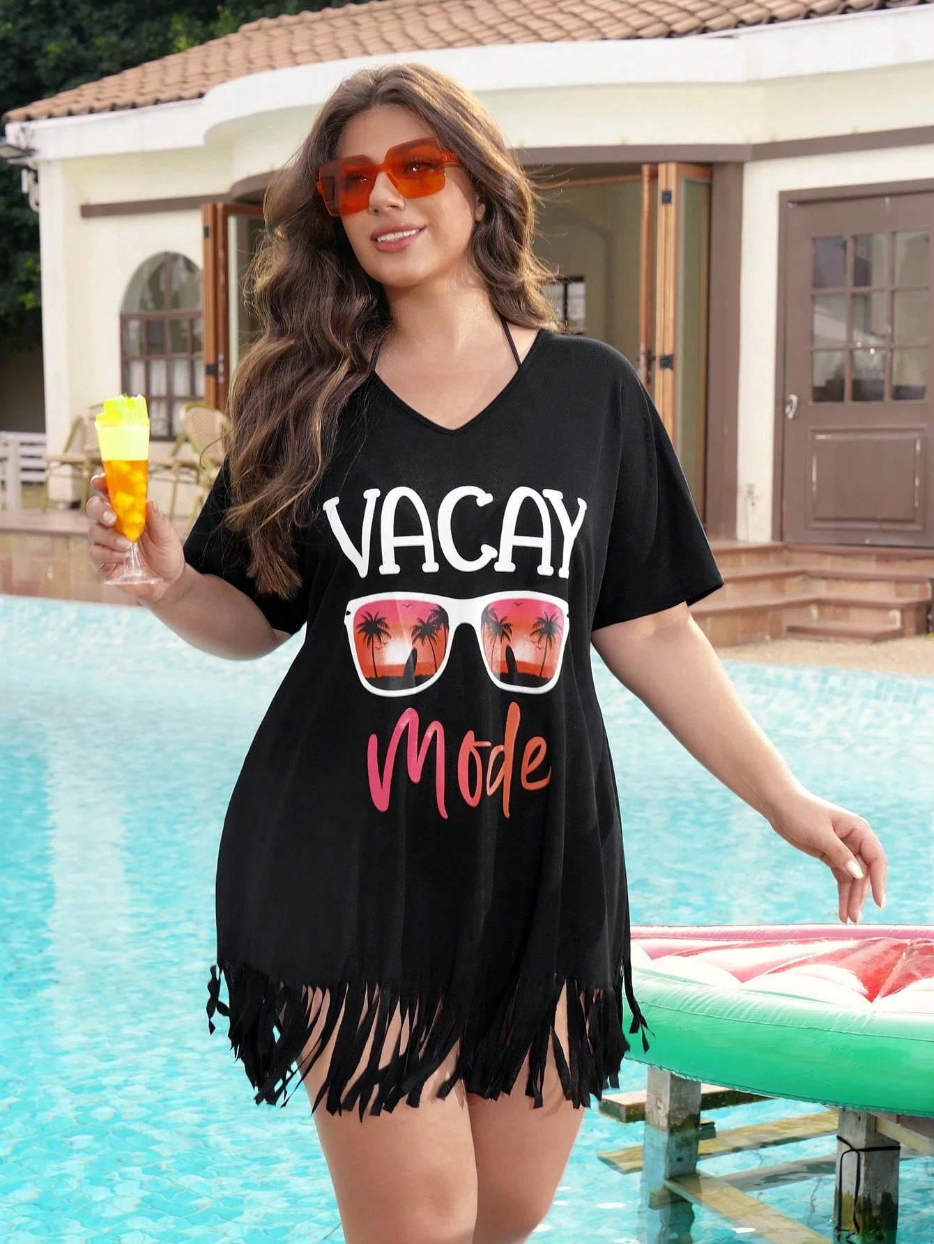 Swim Lushoire Women Plus Size Printed V-Neck Short Sleeve Loose Beach Coverup For Summer Beach Vacation - image 3