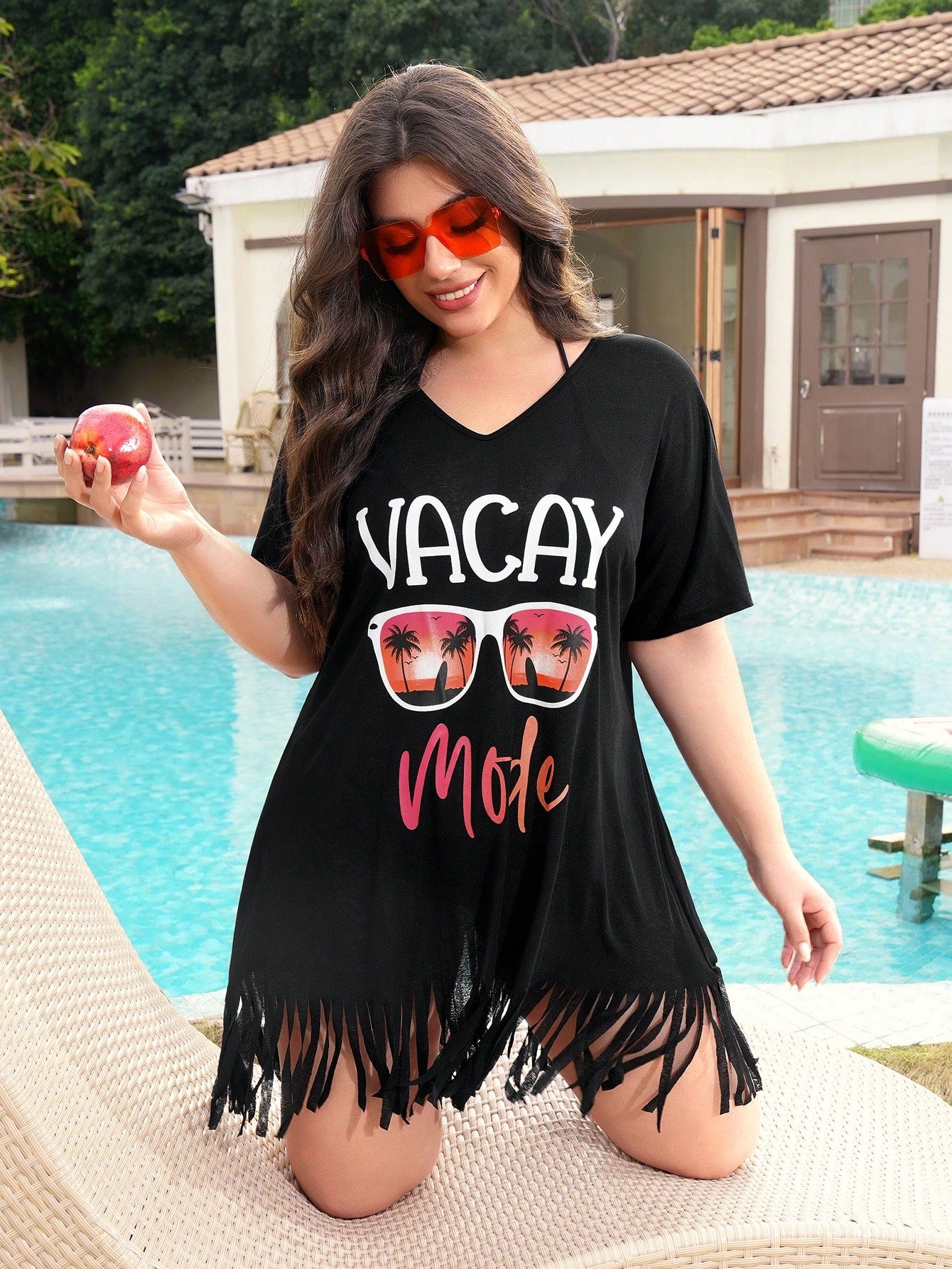 Swim Lushoire Women Plus Size Printed V-Neck Short Sleeve Loose Beach Coverup For Summer Beach Vacation - image 4