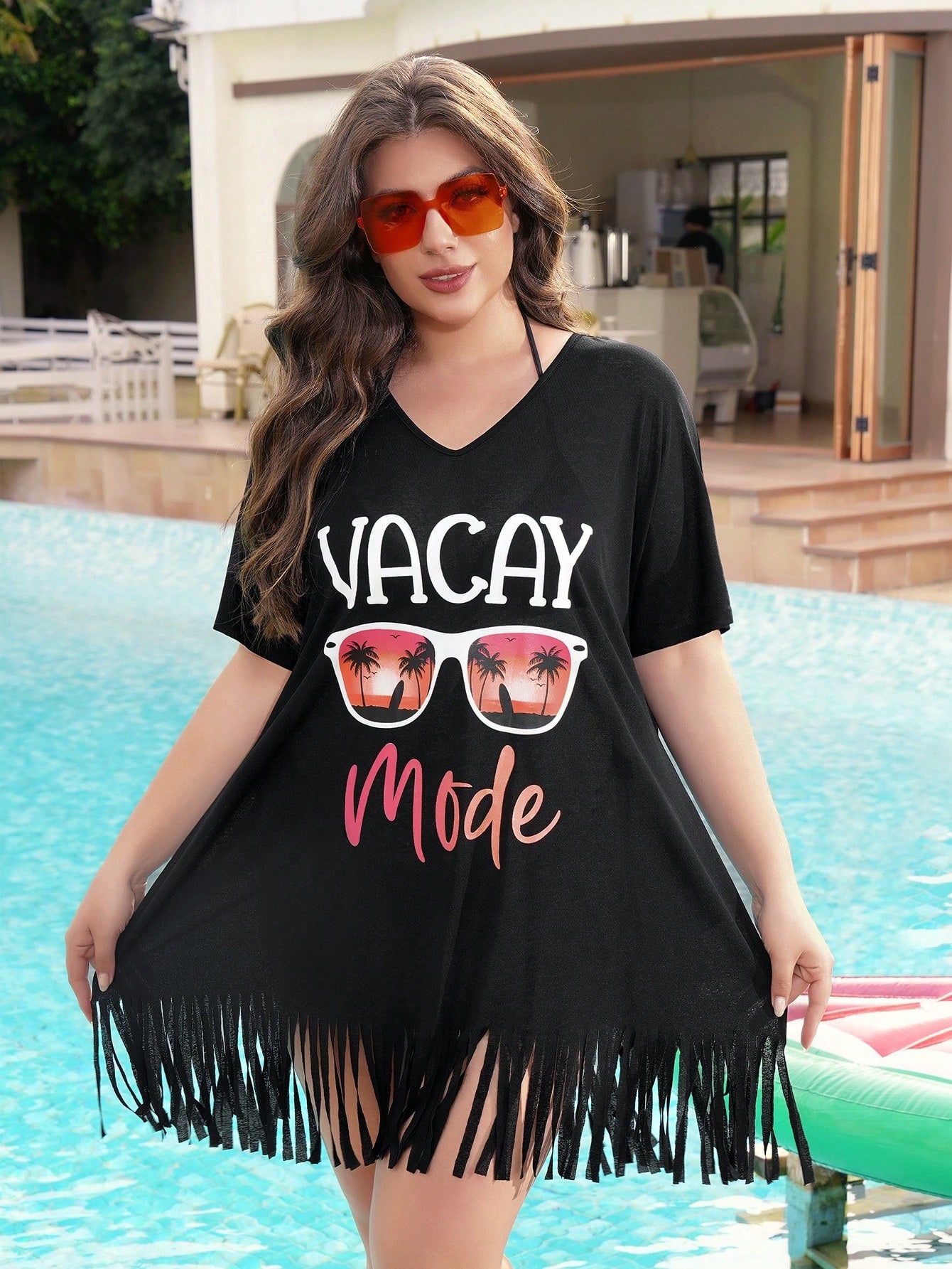Swim Lushoire Women Plus Size Printed V-Neck Short Sleeve Loose Beach Coverup For Summer Beach Vacation - image 5