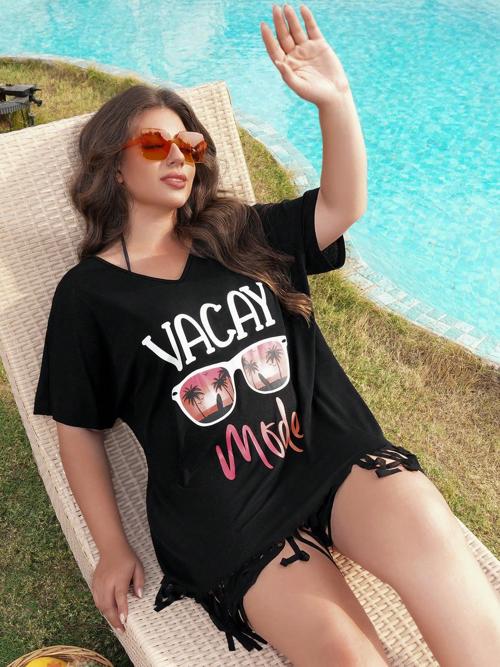 Swim Lushoire Women Plus Size Printed V-Neck Short Sleeve Loose Beach Coverup For Summer Beach Vacation - image 6