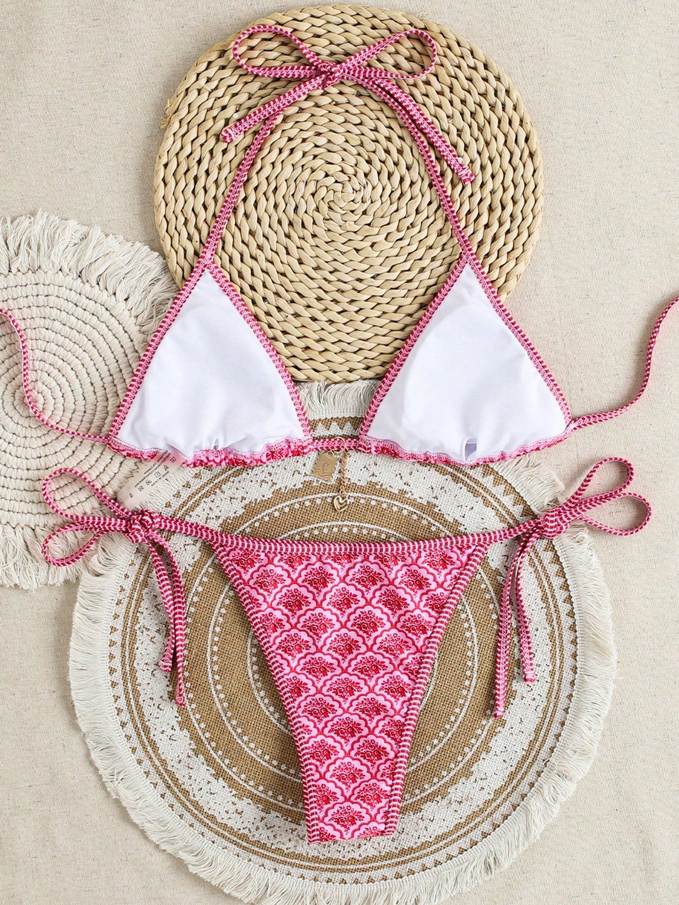 Swim Mod Women's Summer New Edged Halter Backless Tie Side Allover