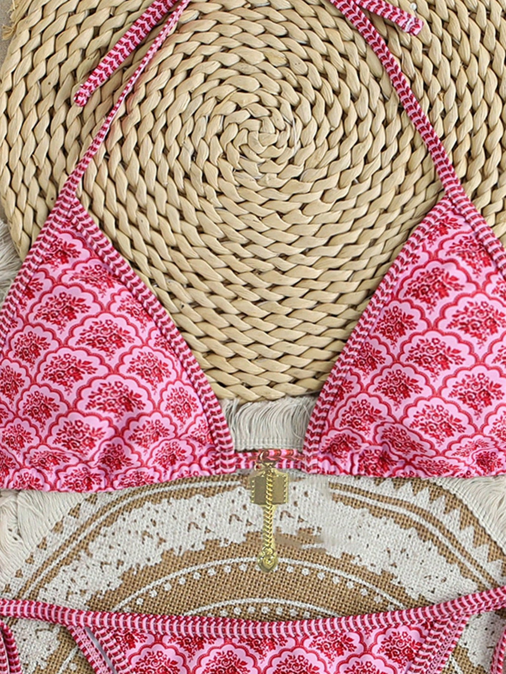 Swim Mod Women's Summer New Edged Halter Backless Tie Side Allover