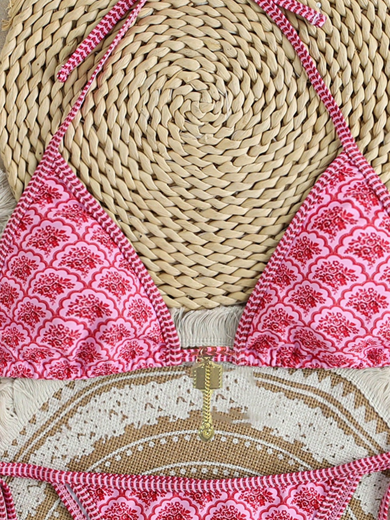 Swim Mod Women's Summer New Edged Halter Backless Tie Side Allover