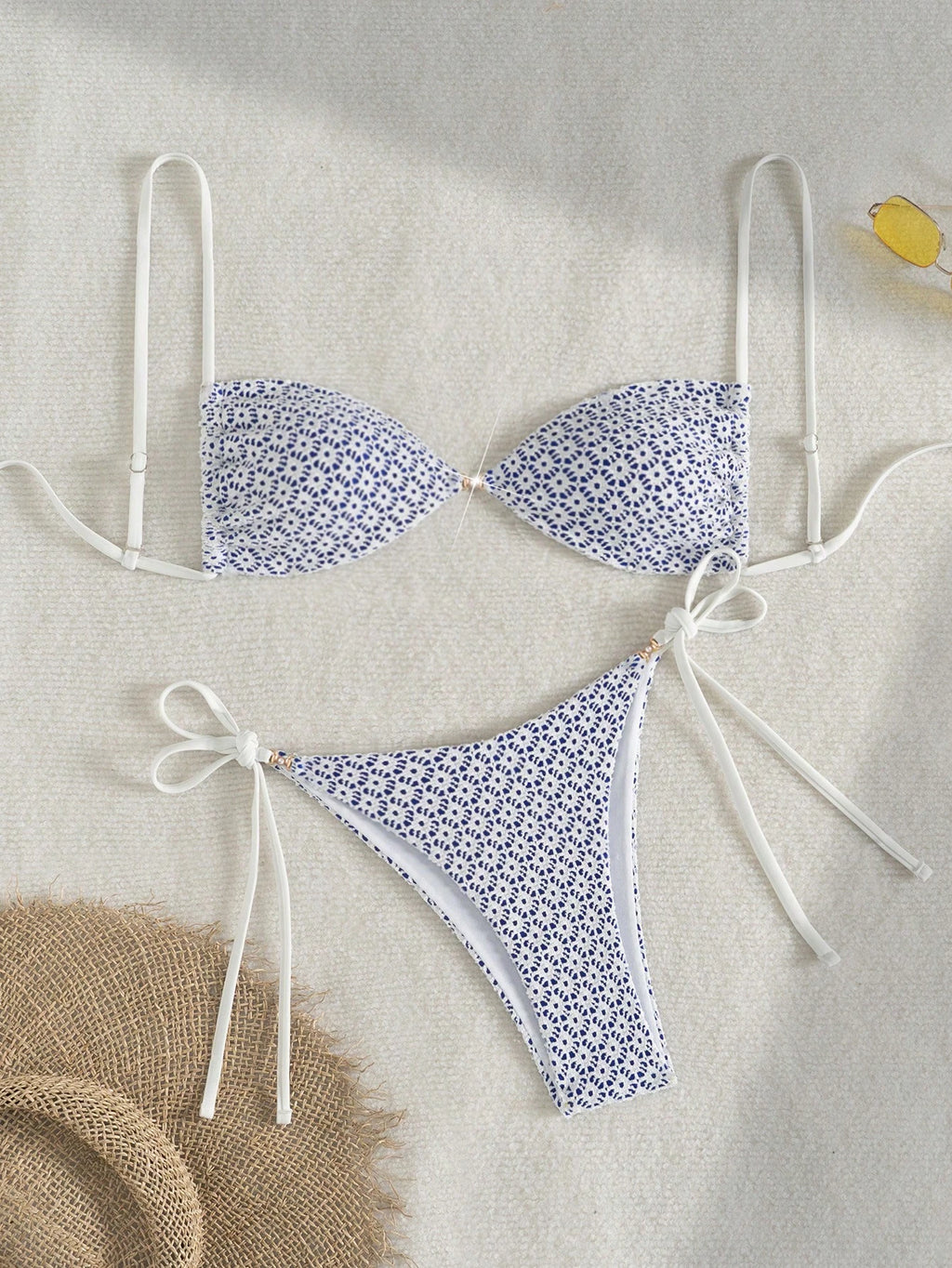 Swim Mod 2pcs/Set Women Summer Beach Vacation Textured Fabric Pearl