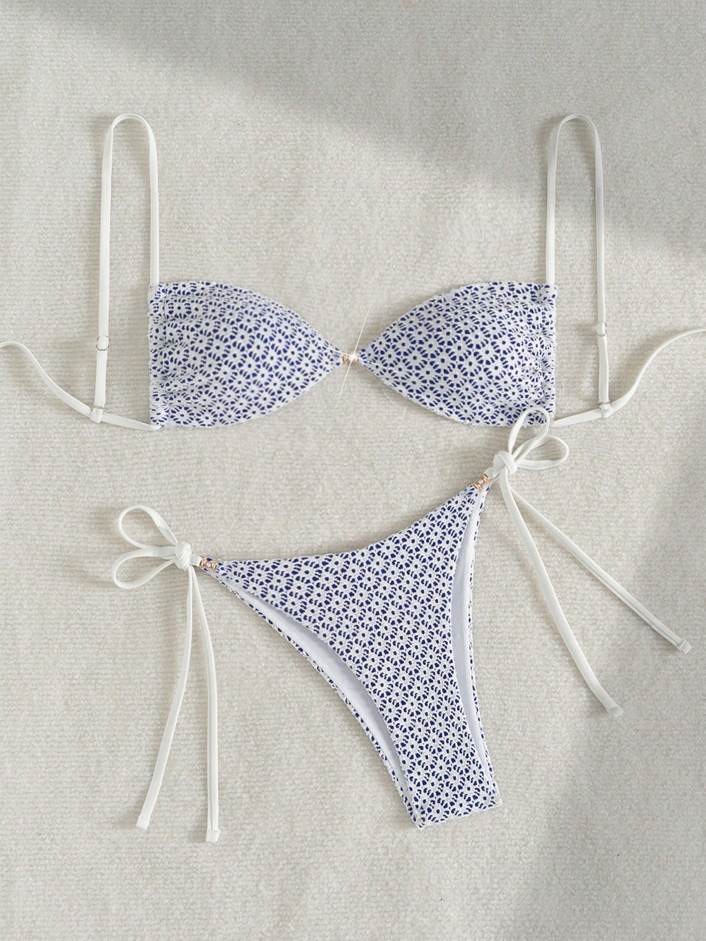 Swim Mod 2pcs/Set Women Summer Beach Vacation Textured Fabric Pearl
