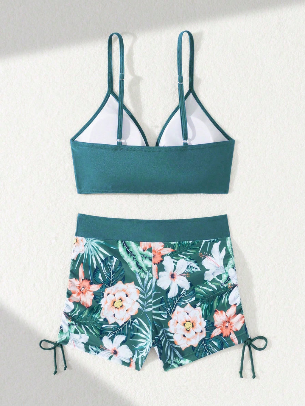 Green Floral Print Wrap-Around Bikini Bottom, Suitable For Various