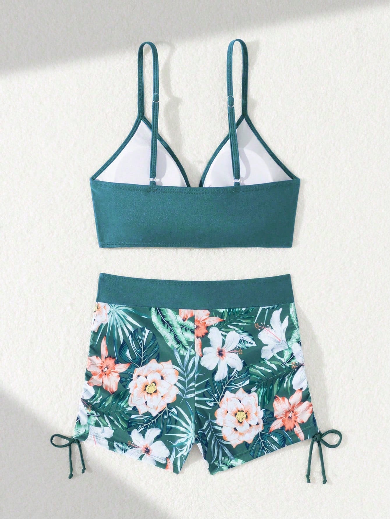 Green Floral Print Wrap-Around Bikini Bottom, Suitable For Various