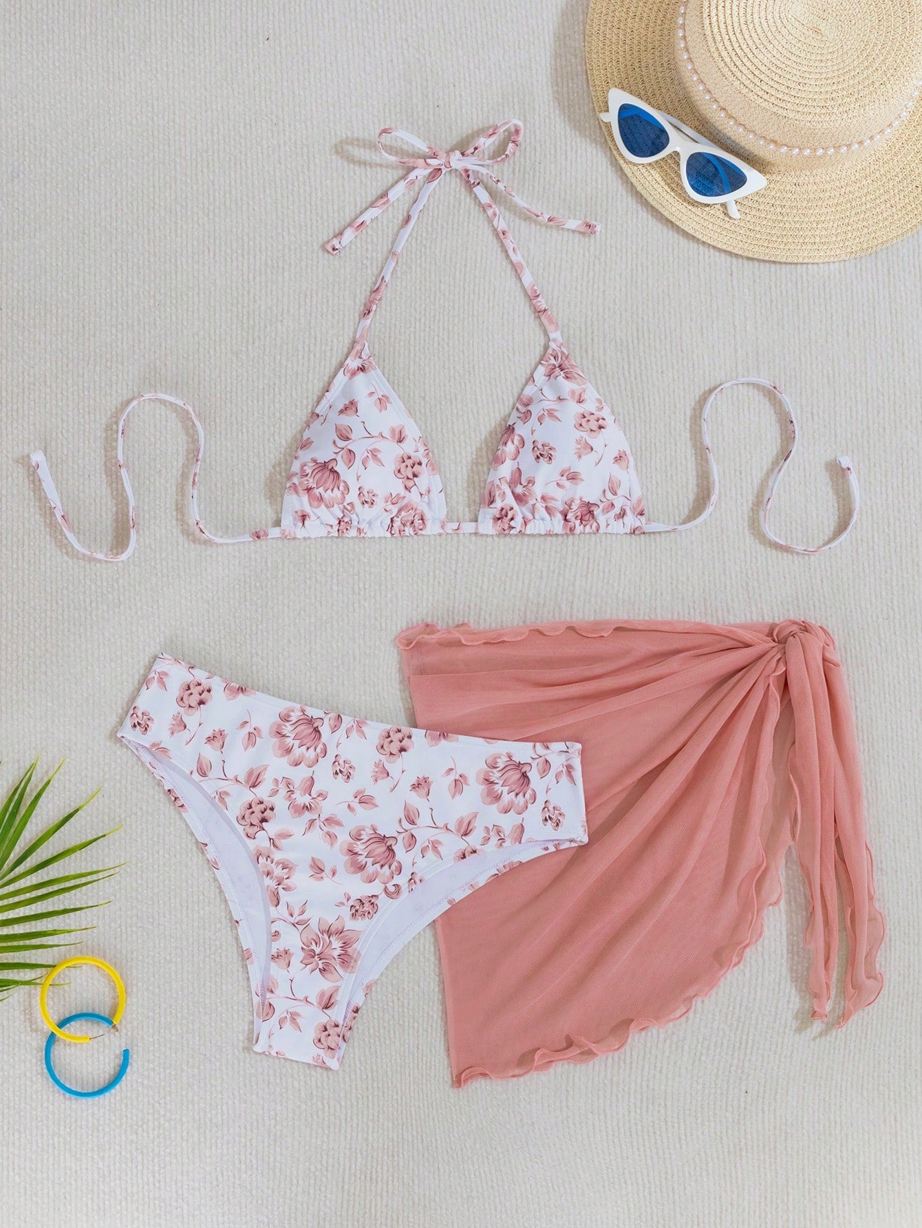Swim Mod Women's Summer Beach Floral Print Halter Tie Sexy Bikini And