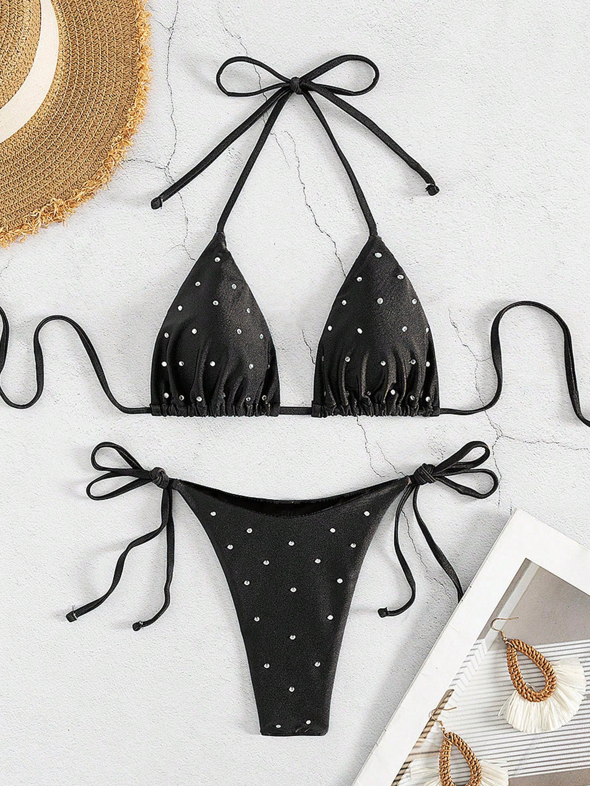 New Arrival Women Rhinestone Decor Bikini Two Pieces Swimwear Set,