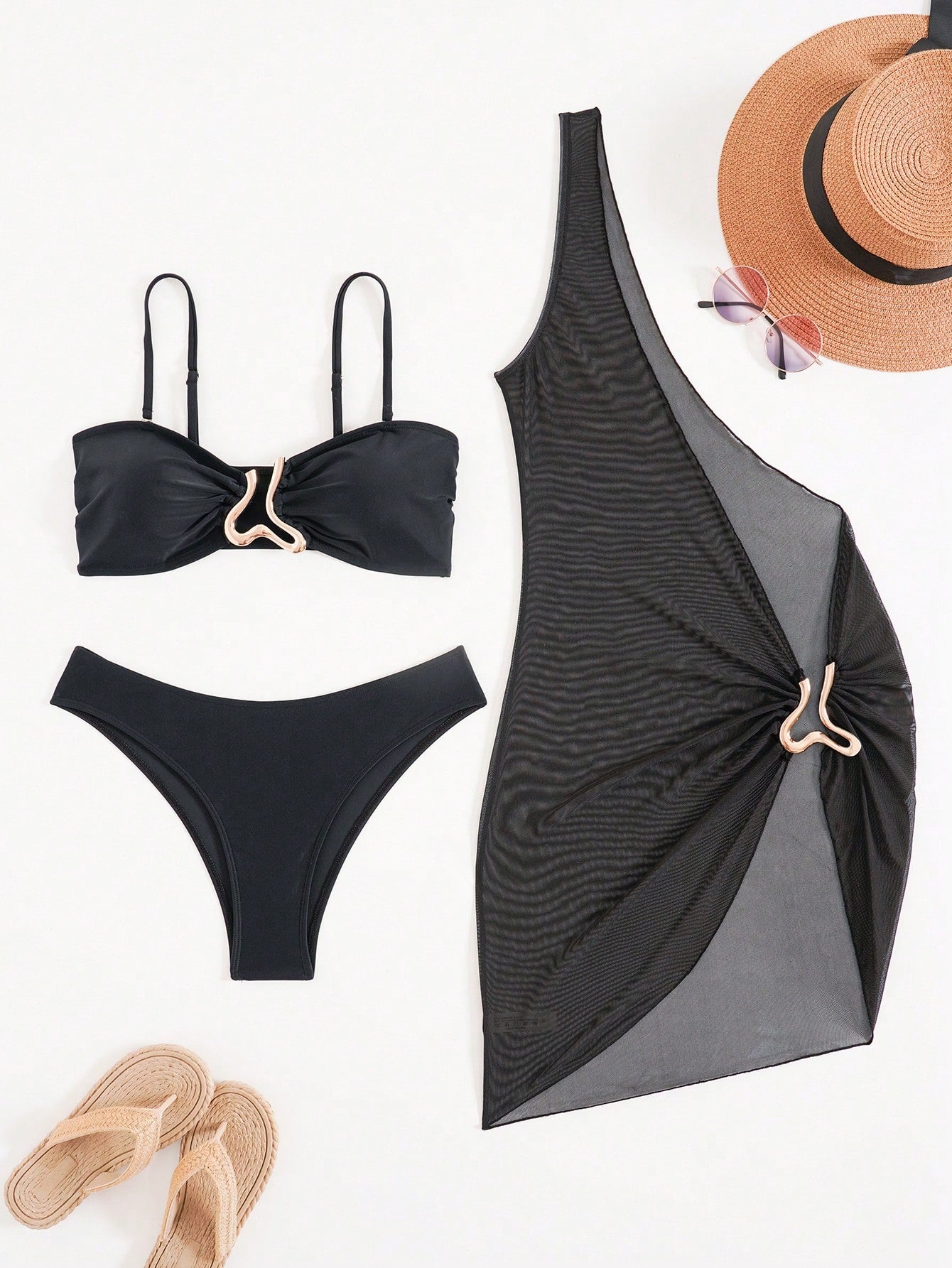 Swim SXY 3pcs Women's Swimwear Bikini Set, New Summer Black Vintage