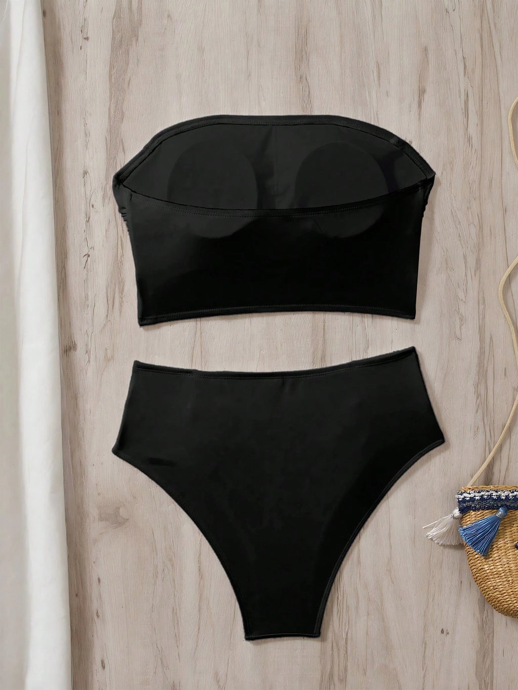 Swim Chiccia Women's Solid Color Bandeau Ruched Bikini Set
