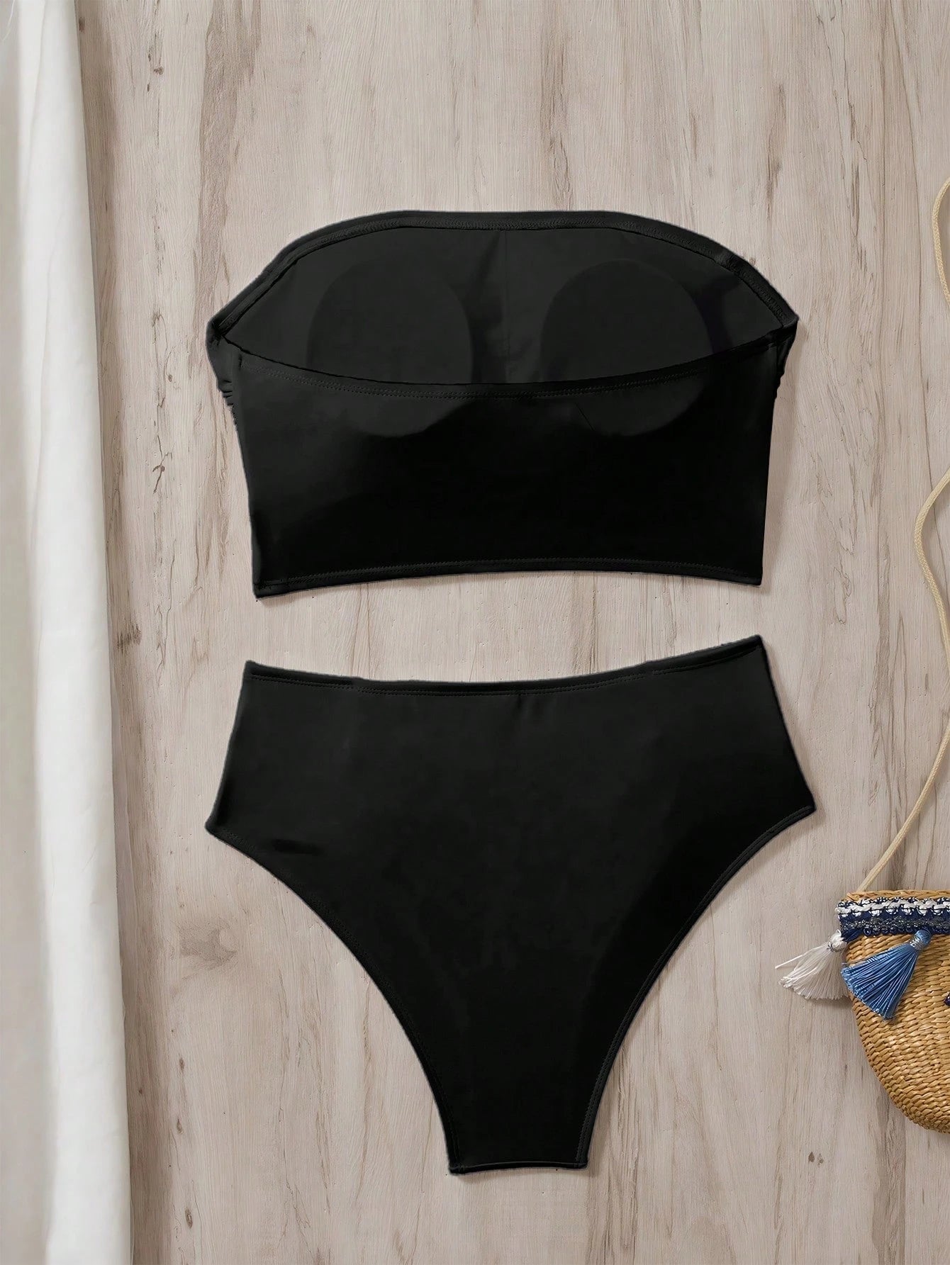Swim Chiccia Women's Solid Color Bandeau Ruched Bikini Set