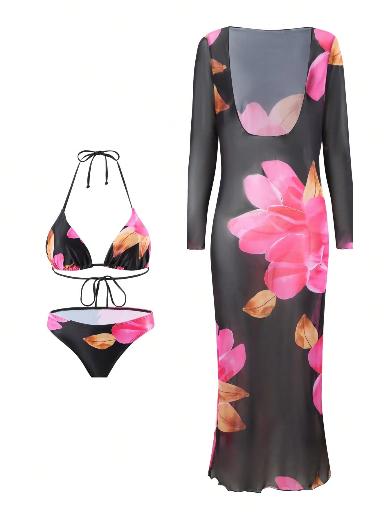 Swim Vcay Women 3pcs/Set New Printed Halter Bikini Swimsuit, Sexy &