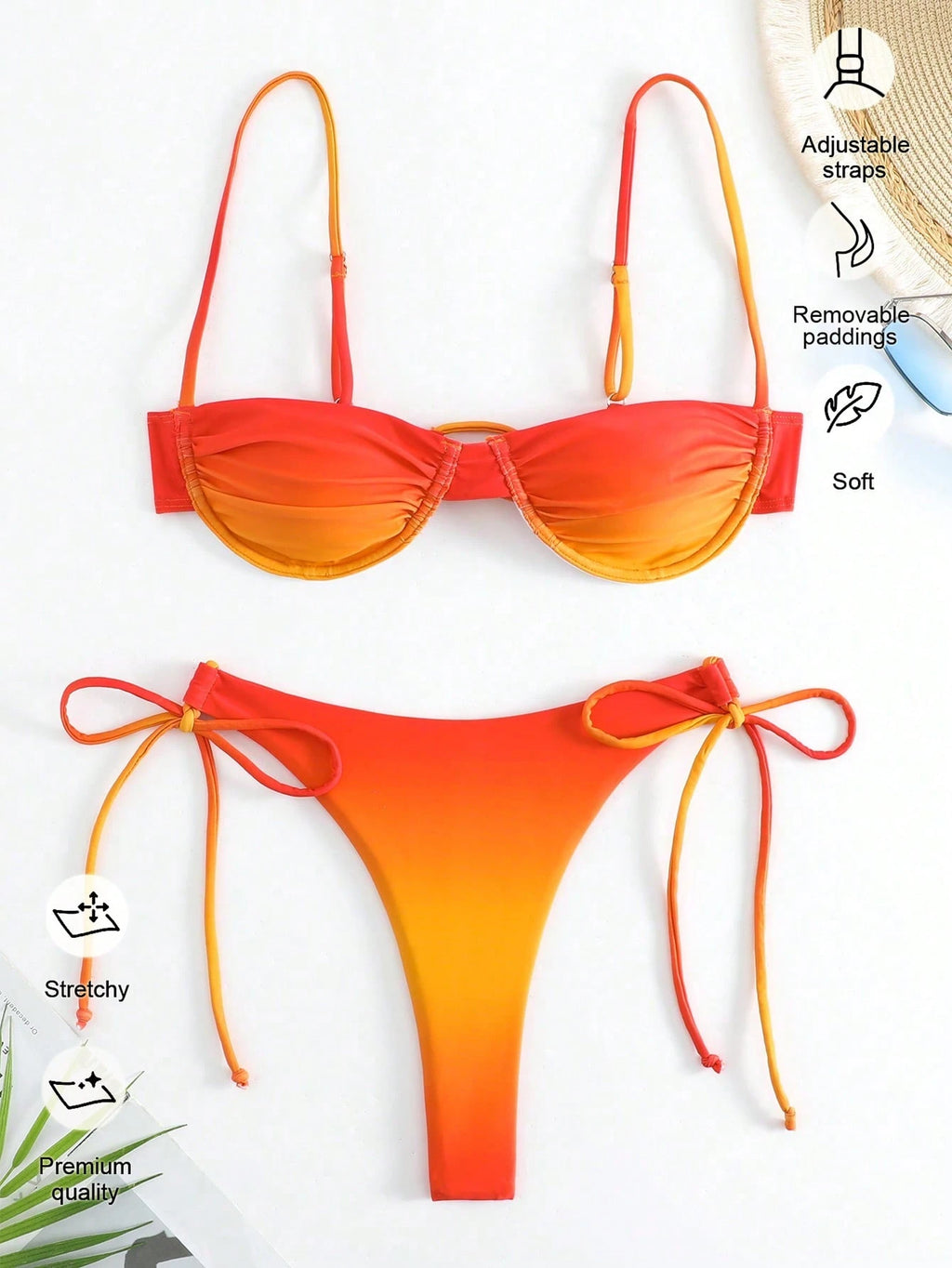 Women's Solid Color Splicing Fashionable Sexy Bikini Top And Bottom